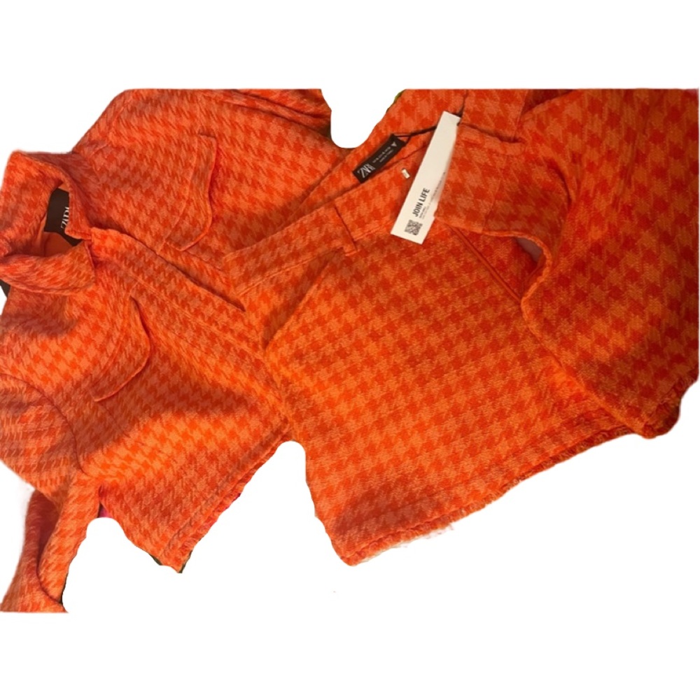 Zara Orange houndstooth cropped jacket
